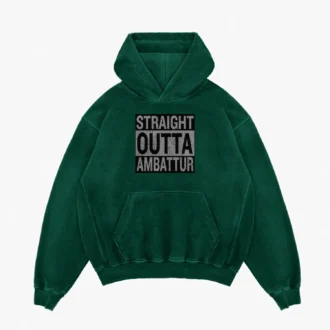 Straight Outta Ambattur Men/Unisex Acid Wash Hoodie in Bottle Green Color