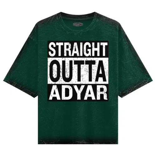 Straight outta adyar men/unisex acid wash oversized t-shirt in bottle green color