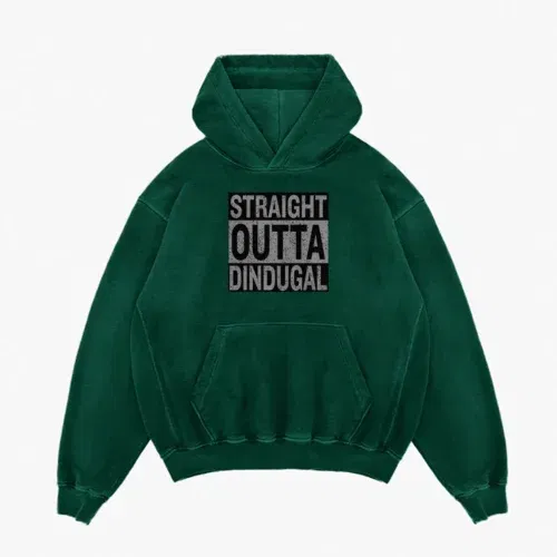 Straight outta dindugal men/unisex acid wash hoodie in bottle green color