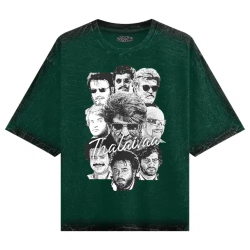 Thalaivaa avatars men/unisex acid wash oversized t-shirt in bottle green color