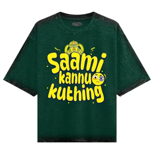 Saami kannu kuthing men/unisex acid wash oversized t-shirt in bottle green color