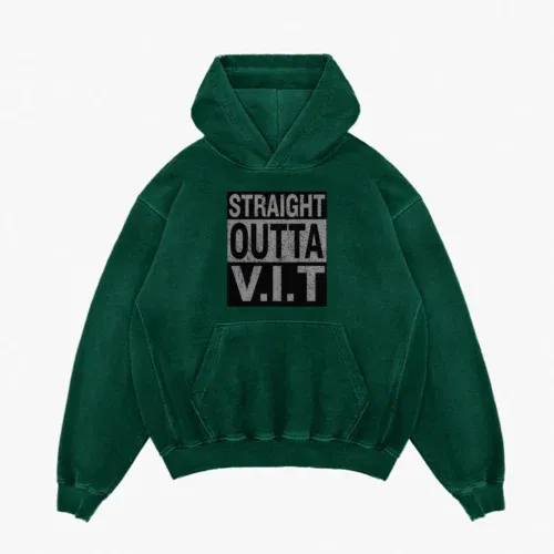 Straight outta vit men/unisex acid wash hoodie in bottle green color