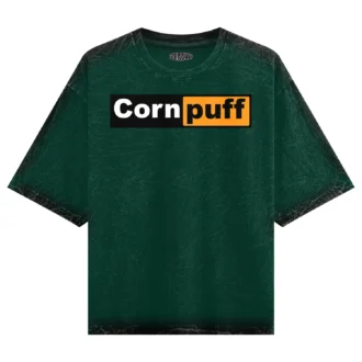 Cornpuff Men/Unisex Acid Wash Oversized T-Shirt in Bottle Green Color