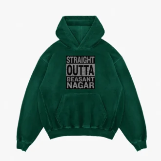 Straight Outta Beasant Nagar Men/Unisex Acid Wash Hoodie in Bottle Green Color