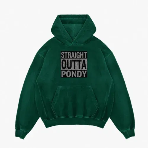 Straight outta pondy men/unisex acid wash hoodie in bottle green color