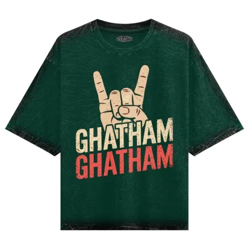 Ghatham ghatham men/unisex acid wash oversized t-shirt in bottle green color