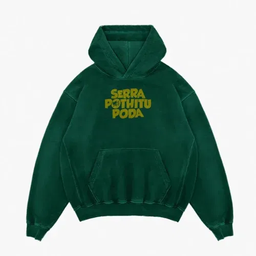 Serra pothitu poda men/unisex acid wash hoodie in bottle green color