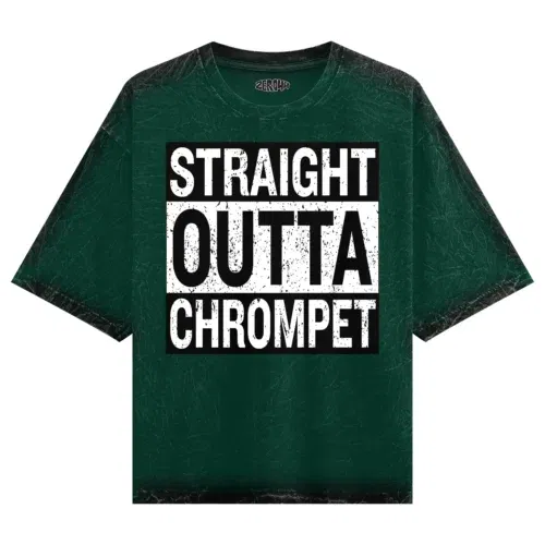 Straight outta chrompet men/unisex acid wash oversized t-shirt in bottle green color
