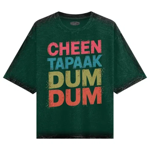 Cheen tapaak dum dum men/unisex acid wash oversized t-shirt in bottle green color