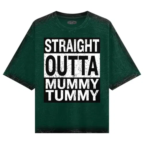 Straight outta mummy tummy men/unisex acid wash oversized t-shirt in bottle green color