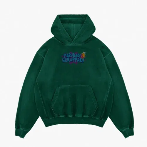 Marubadi seruppadi men/unisex acid wash hoodie in bottle green color