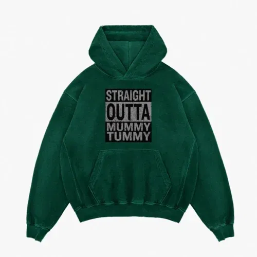 Straight outta mummy tummy men/unisex acid wash hoodie in bottle green color