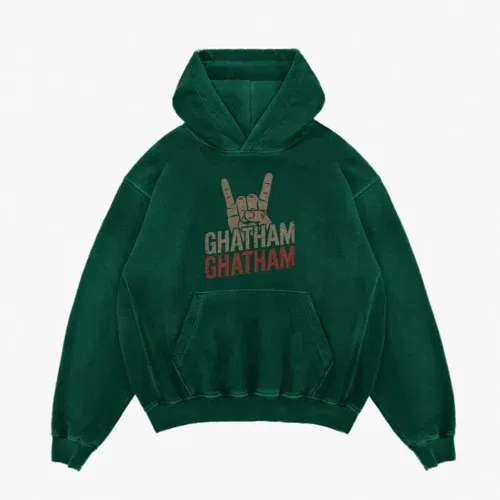 Ghatham ghatham men/unisex acid wash hoodie in bottle green color