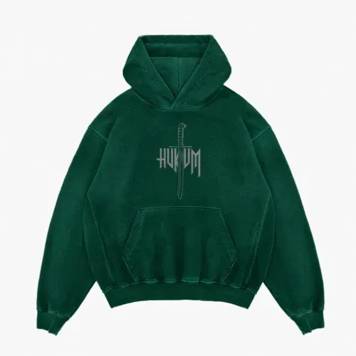 Hukum men/unisex acid wash hoodie in bottle green color