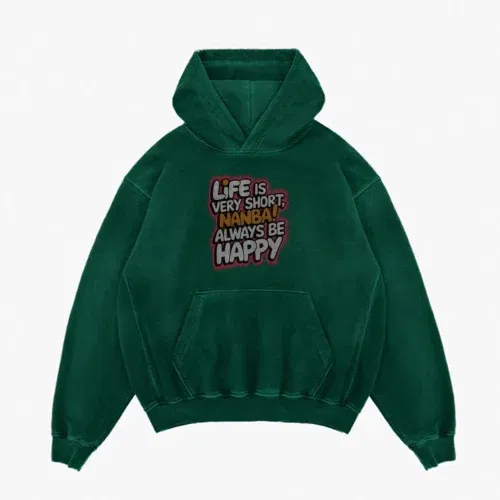 Life is very short nanba men/unisex acid wash hoodie in bottle green color