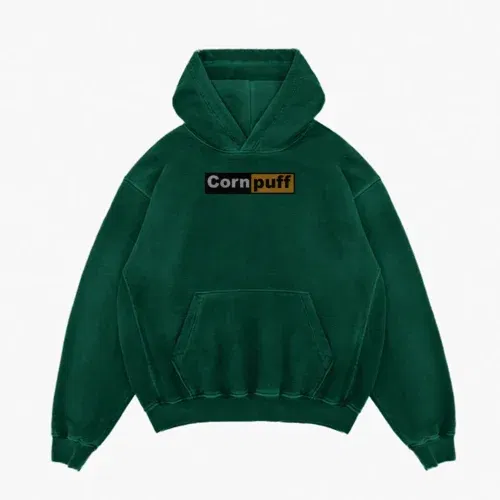 Cornpuff men/unisex acid wash hoodie in bottle green color