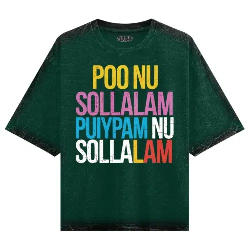 Poo nu sollalam men/unisex acid wash oversized t-shirt in bottle green color