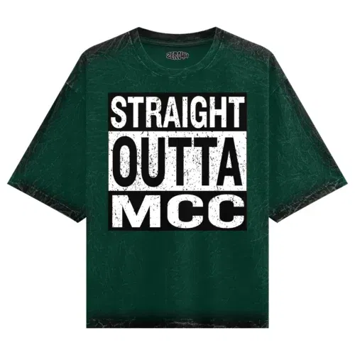 Straight outta mcc men/unisex acid wash oversized t-shirt in bottle green color