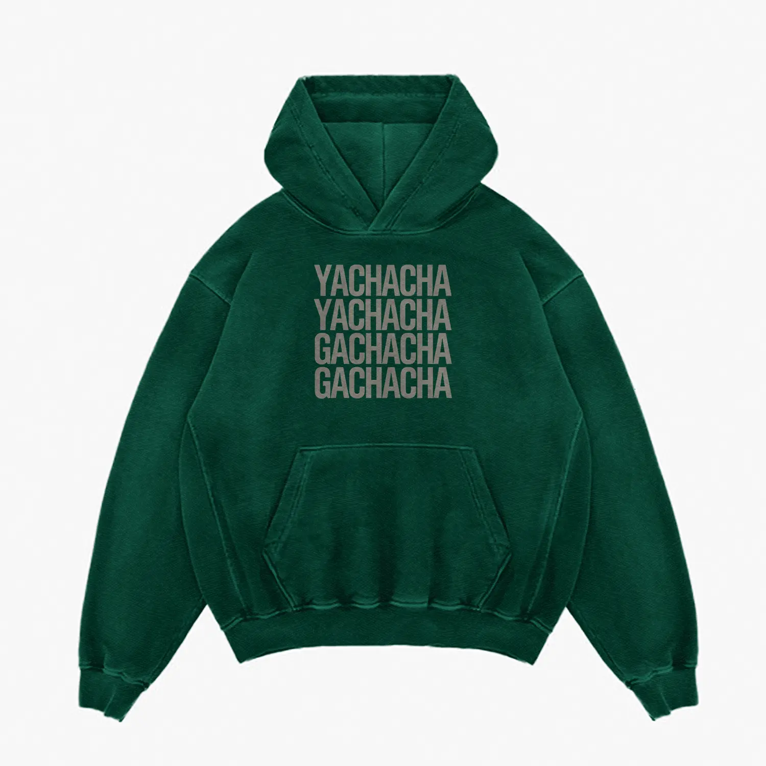 Yachacha Yachacha, Gachacha Gachacha Men/Unisex Acid Wash Hoodie in Bottle Green Color
