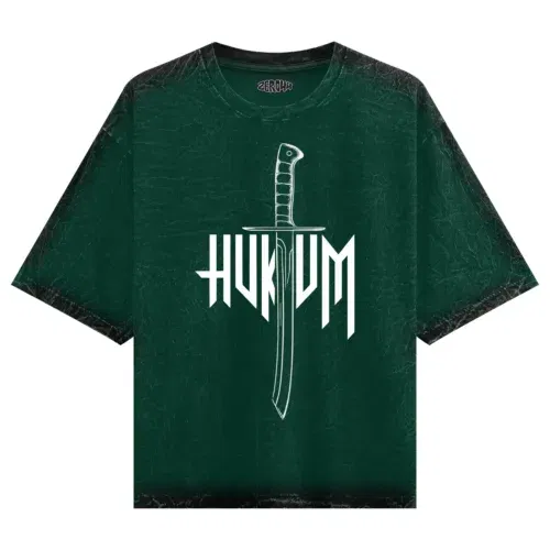 Hukum men/unisex acid wash oversized t-shirt in bottle green color