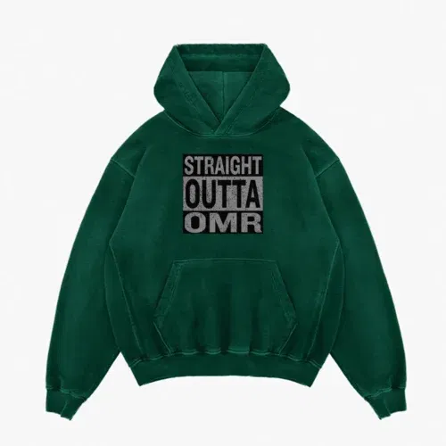 Straight outta omr men/unisex acid wash hoodie in bottle green color