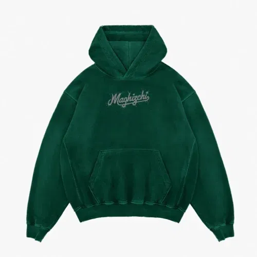 Maghizchi men/unisex acid wash hoodie in bottle green color