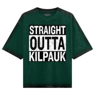 Straight Outta Kilpauk Men/Unisex Acid Wash Oversized T-Shirt in Bottle Green Color