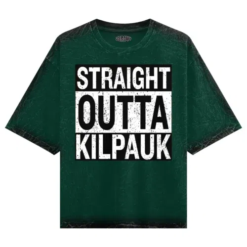 Straight outta kilpauk men/unisex acid wash oversized t-shirt in bottle green color
