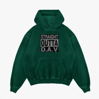 Straight Outta DAV Men/Unisex Acid Wash Hoodie in Bottle Green Color