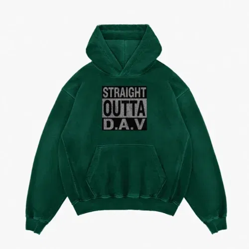 Straight outta dav men/unisex acid wash hoodie in bottle green color