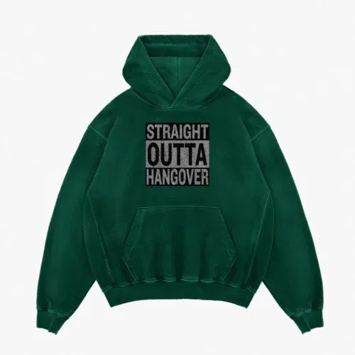 Straight outta hangover men/unisex acid wash hoodie in bottle green color