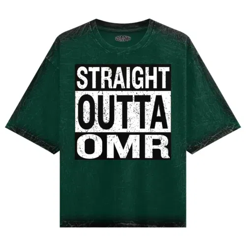 Straight outta omr men/unisex acid wash oversized t-shirt in bottle green color