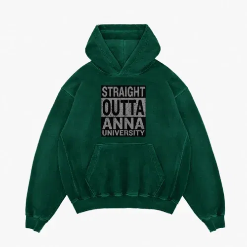 Straight outta anna university men/unisex acid wash hoodie in bottle green color