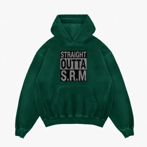 Straight outta srm university men/unisex acid wash hoodie in bottle green color