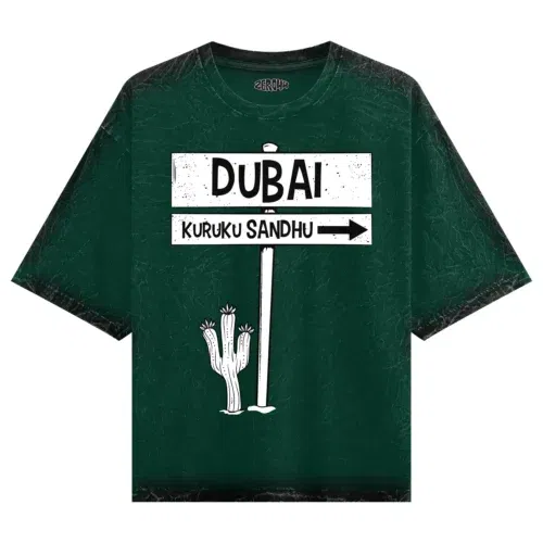 Dubai kuruku sandhu men/unisex acid wash oversized t-shirt in bottle green color