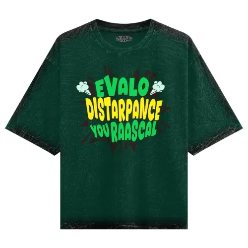 Evalo distarpance you raascal men/unisex acid wash oversized t-shirt in bottle green color