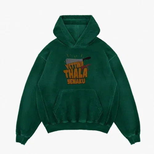 Vettina thala yenaku men/unisex acid wash hoodie in bottle green color