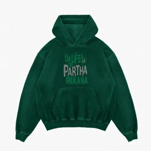 Un life la oru partha irukana men/unisex acid wash hoodie in bottle green color