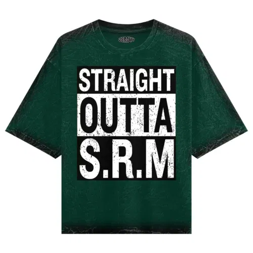 Straight outta srm university men/unisex acid wash oversized t-shirt in bottle green color