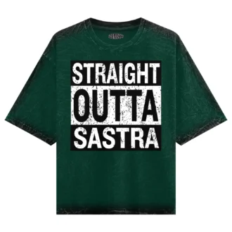 Straight Outta SASTRA Men/Unisex Acid Wash Oversized T-Shirt in Bottle Green Color