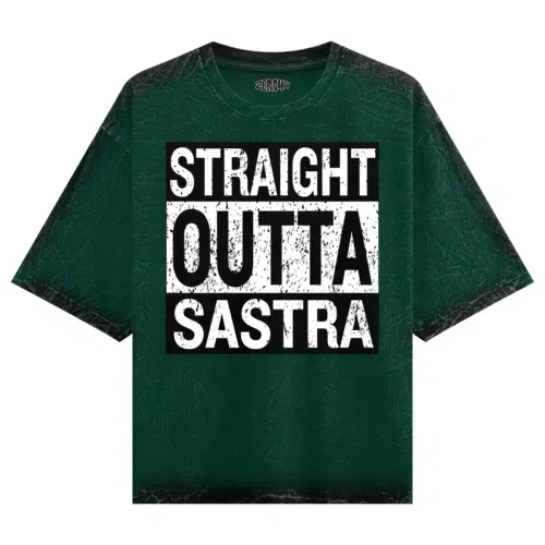 Straight outta sastra men/unisex acid wash oversized t-shirt in bottle green color