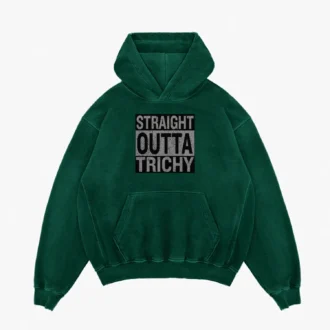 Straight Outta Trichy Men/Unisex Acid Wash Hoodie in Bottle Green Color