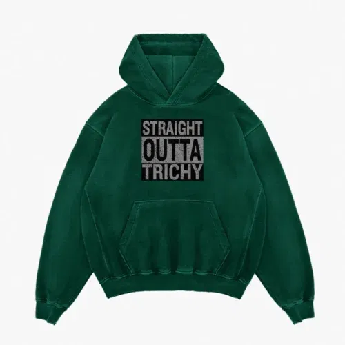 Straight outta trichy men/unisex acid wash hoodie in bottle green color