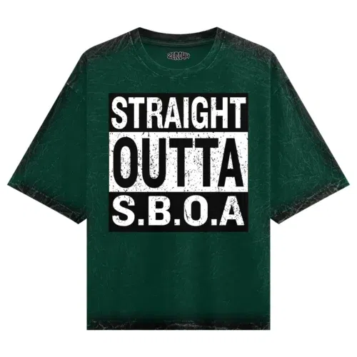Straight outta sboa men/unisex acid wash oversized t-shirt in bottle green color