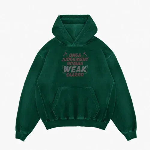 Unga judgement romba weak saarrr men/unisex acid wash hoodie in bottle green color