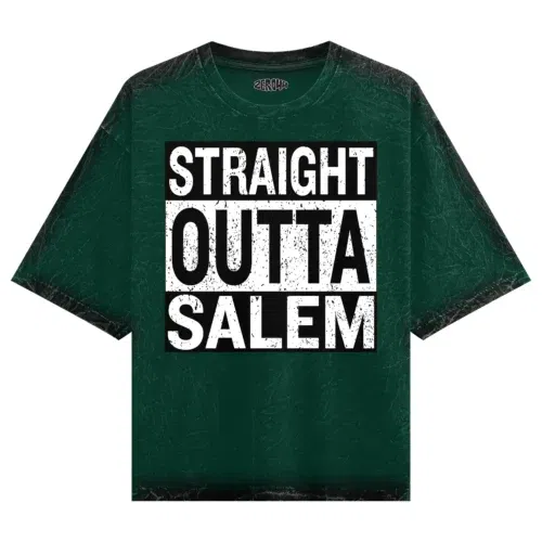Straight outta salem men/unisex acid wash oversized t-shirt in bottle green color