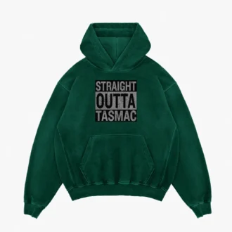 Straight Outta TASMAC Men/Unisex Acid Wash Hoodie in Bottle Green Color