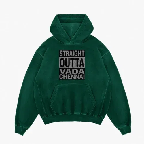 Straight outta vada chennai men/unisex acid wash hoodie in bottle green color