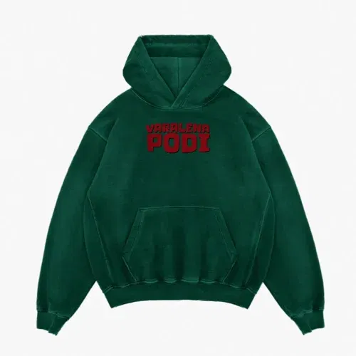 Varalena podi men/unisex acid wash hoodie in bottle green color