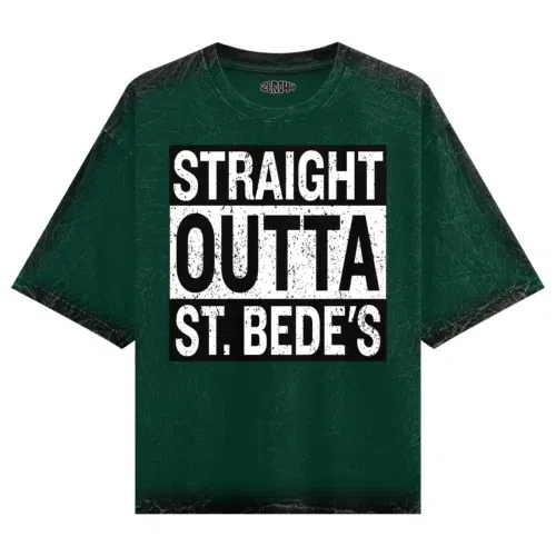 Straight outta st. Bedes men/unisex acid wash oversized t-shirt in bottle green color